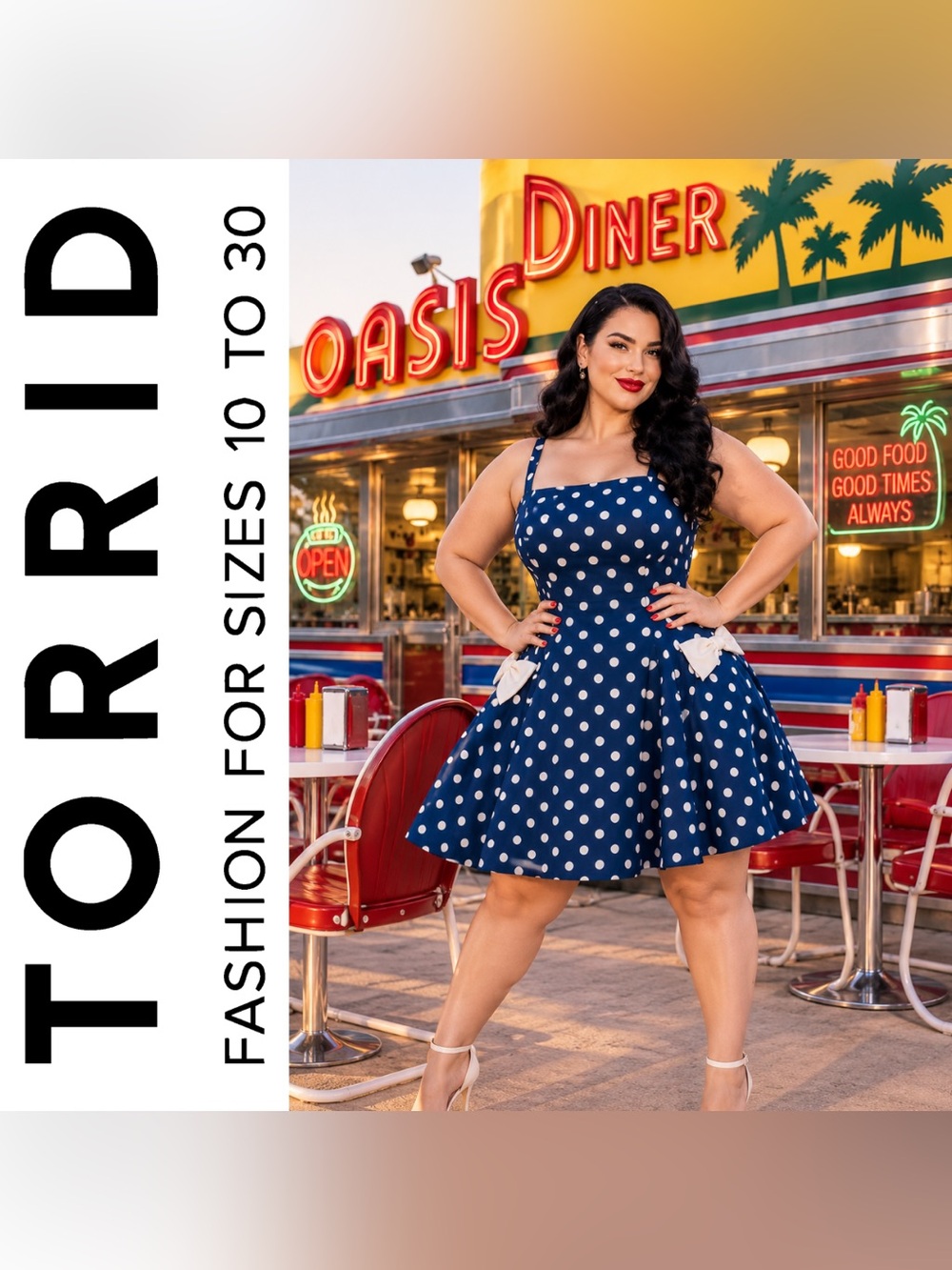 Torrid Retro Chic Blue & Cream Polkadot Fit & Flare Swing Dress, Large, NWT!